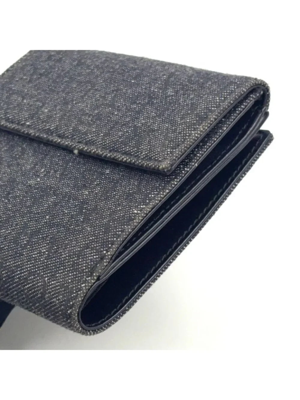 Bvlgari Lettere Logo Mania Leather Denim Navy Black Bifold Wallet Silver